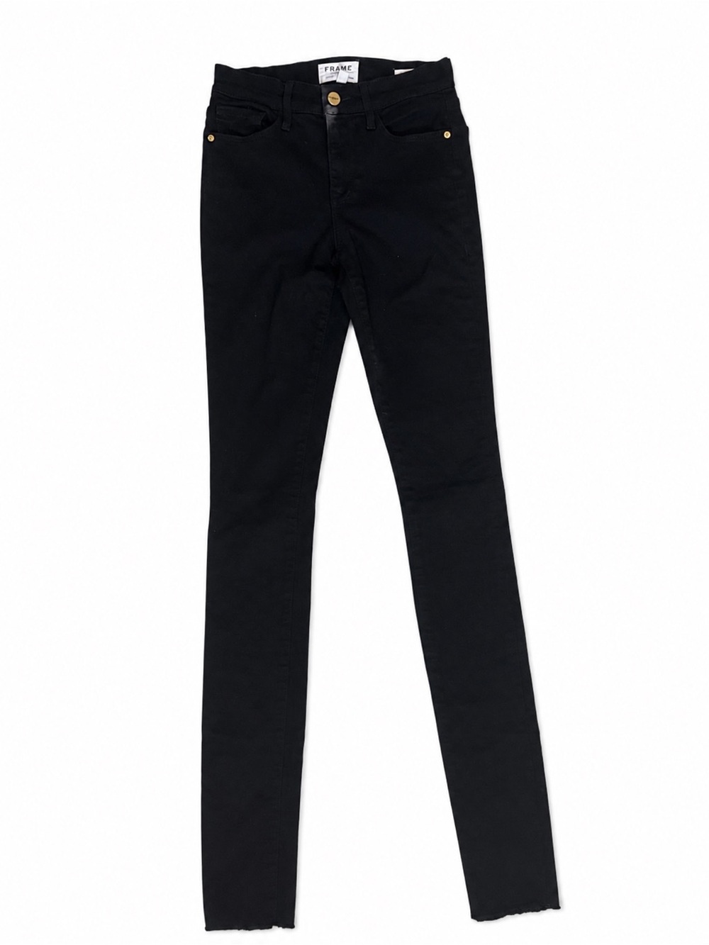 FRAME Forever Karlie Skinny Jeans Size 24 Black Raw Hem 36” Inseam